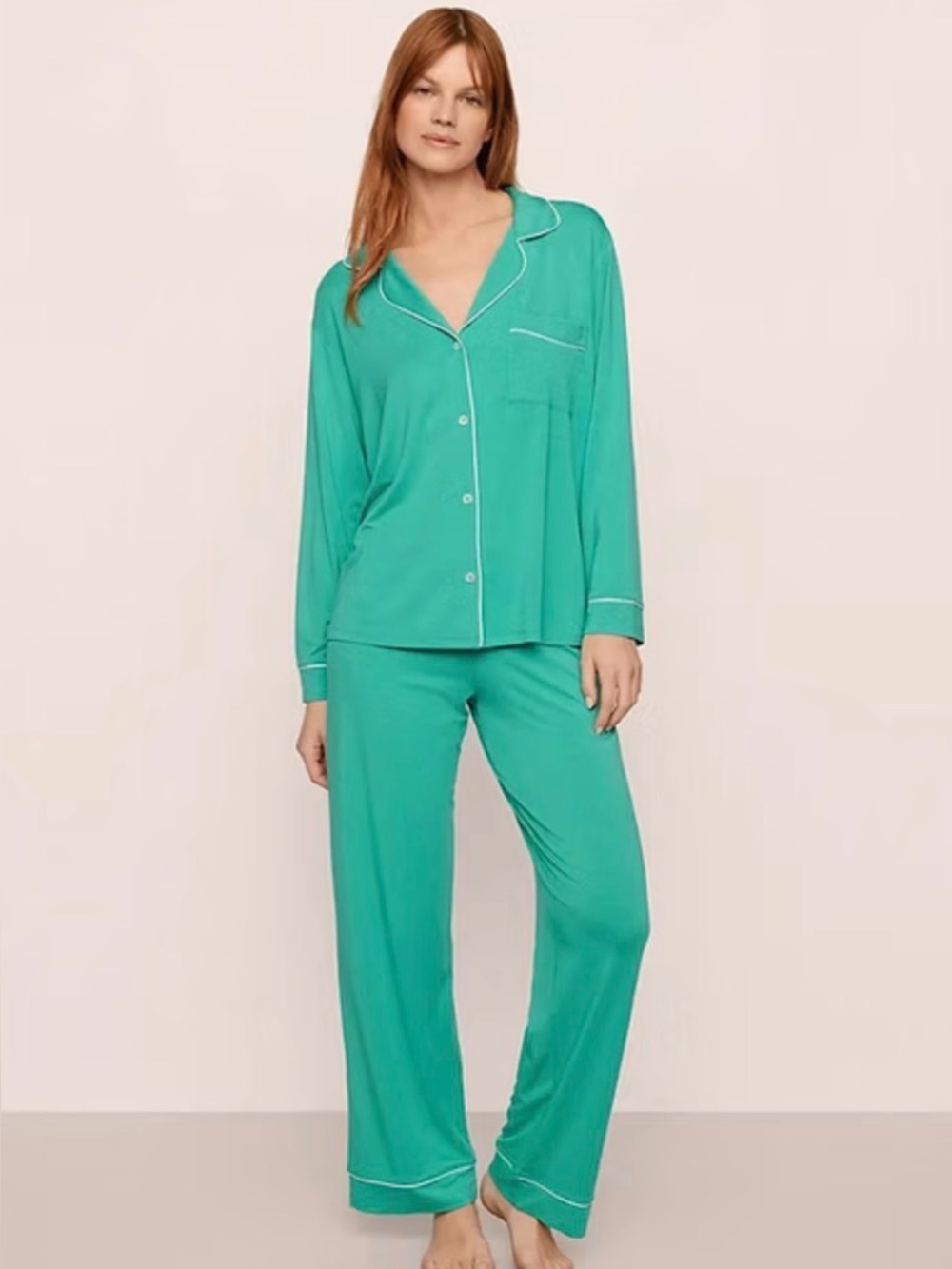 eberjey gisele modal long pajamas set - oasis green / white